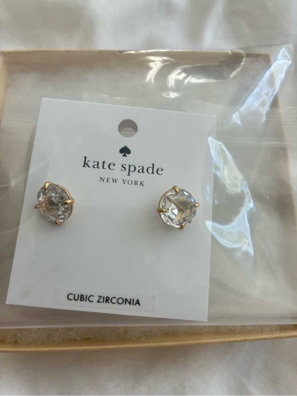 kate spade Gold and Clear Round Cubic Zirconia Stud Earrings